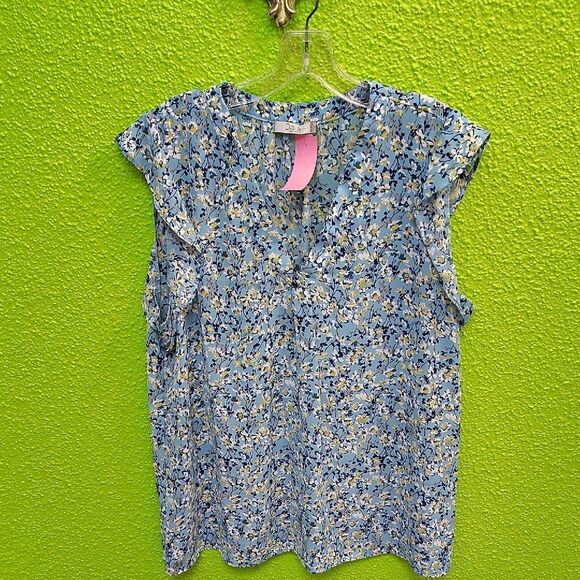Dalia Blue Flutter Sleeve Boxy Blouse - Picture 1 of 3